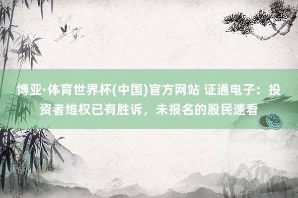 博亚·体育世界杯(中国)官方网站 证通电子:投资者维权已有胜诉,未报名的股民速看