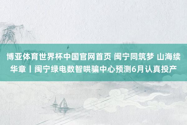 博亚体育世界杯中国官网首页 闽宁同筑梦 山海续华章丨闽宁绿电数智哄骗中心预测6月认真投产