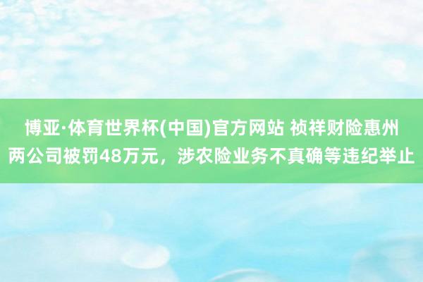 博亚·体育世界杯(中国)官方网站 祯祥财险惠州两公司被罚48万元,涉农险业务不真确等违纪举止