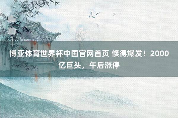 博亚体育世界杯中国官网首页 倏得爆发!2000亿巨头,午后涨停