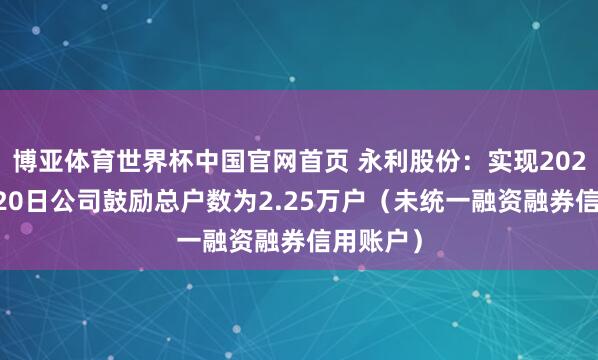 博亚体育世界杯中国官网首页 永利股份:实现2026年5月20日公司鼓励总户数为2.25万户(未统一融资融券信用账户)