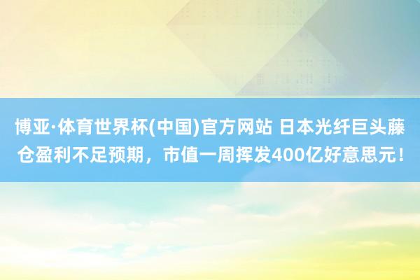 博亚·体育世界杯(中国)官方网站 日本光纤巨头藤仓盈利不足预期,市值一周挥发400亿好意思元!