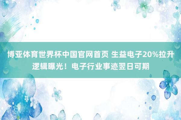 博亚体育世界杯中国官网首页 生益电子20%拉升逻辑曝光!电子行业事迹翌日可期