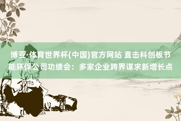 博亚·体育世界杯(中国)官方网站 直击科创板节能环保公司功绩会:多家企业跨界谋求新增长点