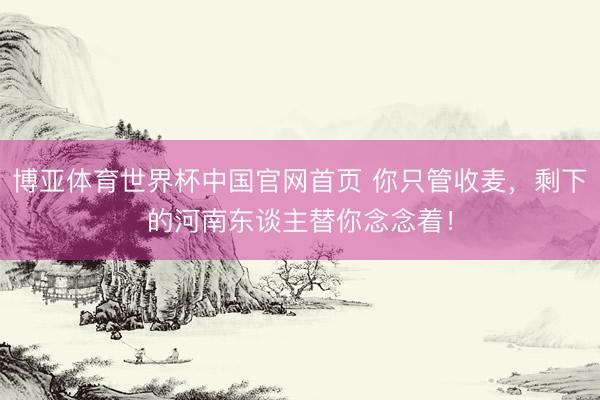 博亚体育世界杯中国官网首页 你只管收麦,剩下的河南东谈主替你念念着!