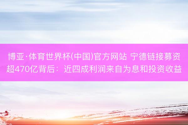 博亚·体育世界杯(中国)官方网站 宁德链接募资超470亿背后:近四成利润来自为息和投资收益